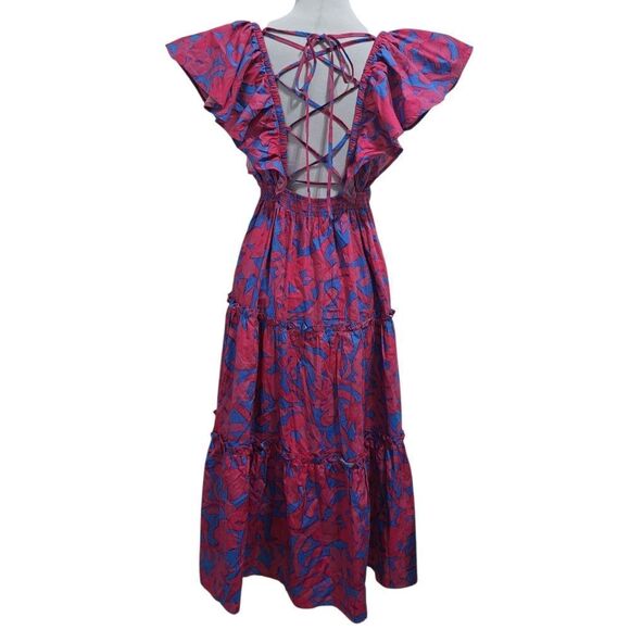 Sugarlips Yeraldi Berry Fiora Open Back Boho Midi Dress Cerulean Pink Small NWT - Picture 3 of 12
